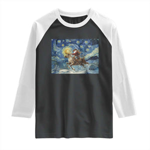 Cowboy Santa Starry Night Christmas Raglan Shirt TS14 Black White Print Your Wear