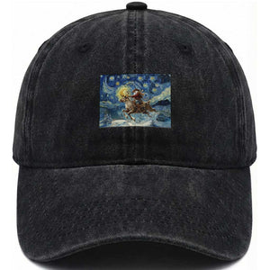 Cowboy Santa Starry Night Christmas Washed Cotton Baseball Cap TS14 Washed Cap Universal Fit Black Print Your Wear