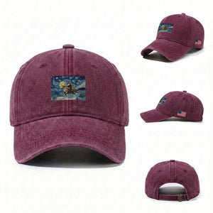 Cowboy Santa Starry Night Christmas Washed Cotton Baseball Cap TS14 Washed Cap Universal Fit Burgundy Print Your Wear