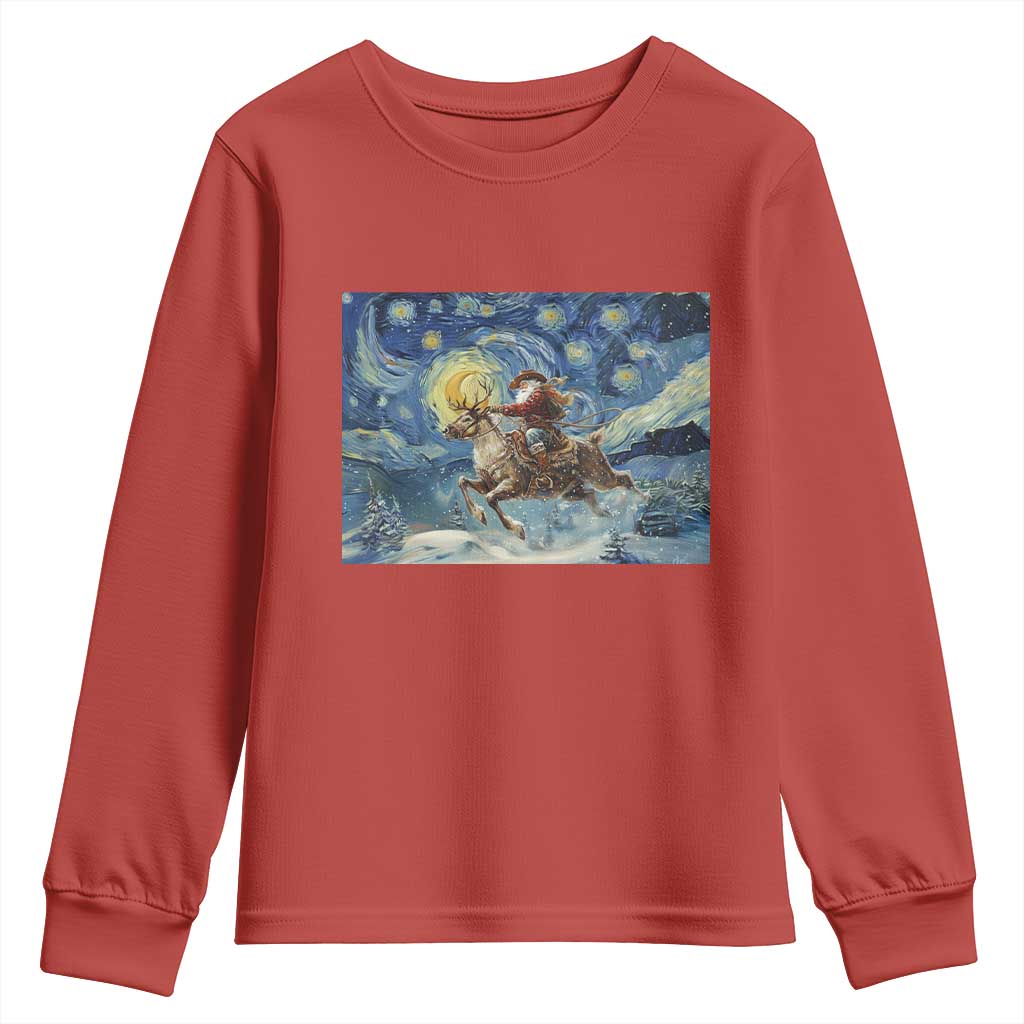 Cowboy Santa Starry Night Christmas Youth Sweatshirt TS14 Red Print Your Wear