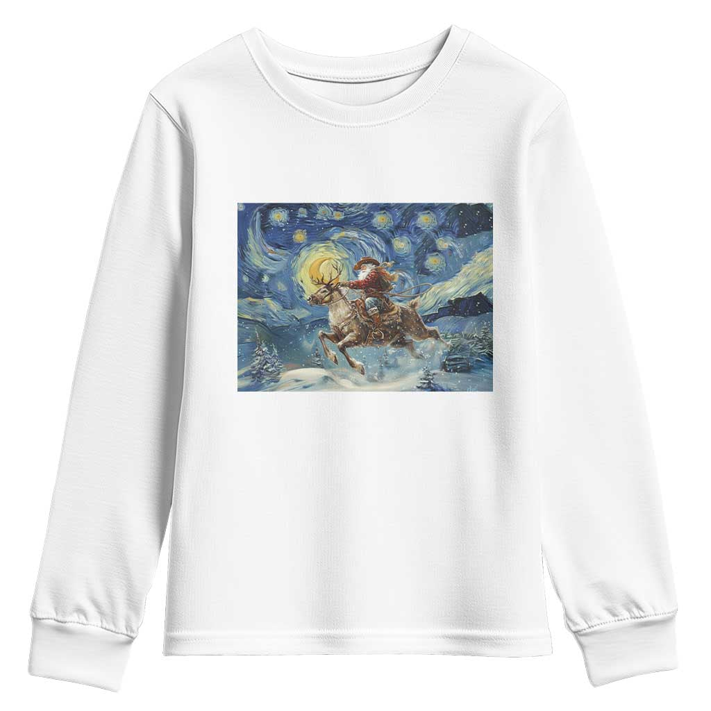 Cowboy Santa Starry Night Christmas Youth Sweatshirt TS14 White Print Your Wear