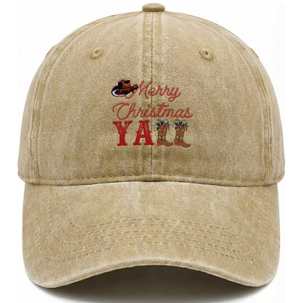 Western Cowboy Howdy Washed Cotton Baseball Cap Merry Christmas Yall Cowgirl Boots Hat TS14 Washed Cap Universal Fit Khaki Print Your Wear