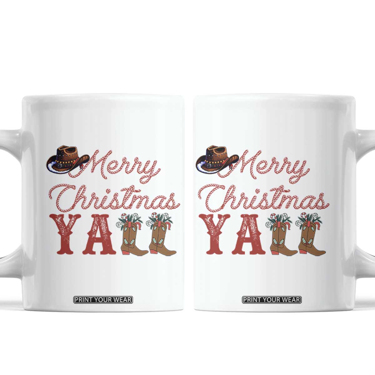 Western Cowboy Howdy Coffee Mug Merry Christmas Yall Cowgirl Boots Hat TS14 White Print Your Wear