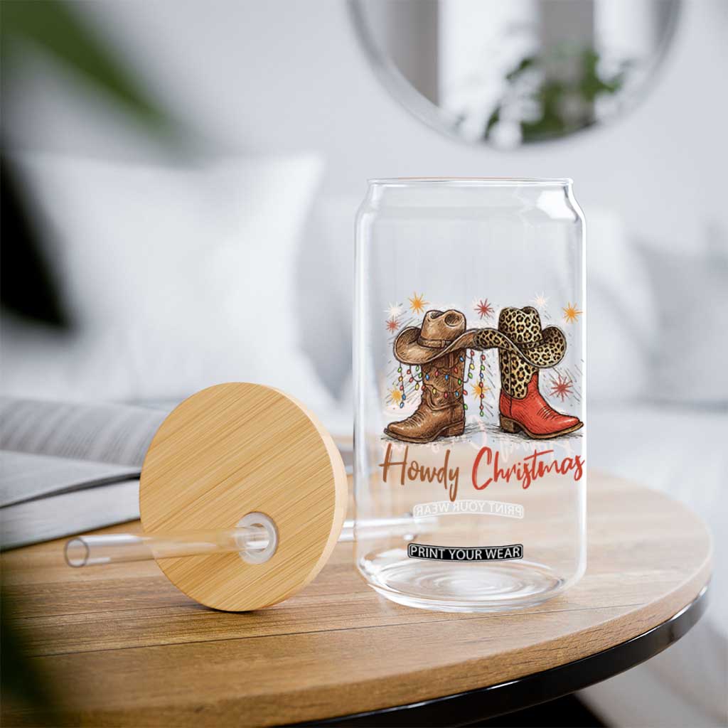 Howdy Christmas Glass Can Western Cowboy Boots Country TS14 Print Your Wear