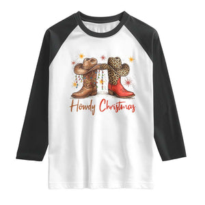 Howdy Christmas Raglan Shirt Western Cowboy Boots Country TS14 White Black Print Your Wear
