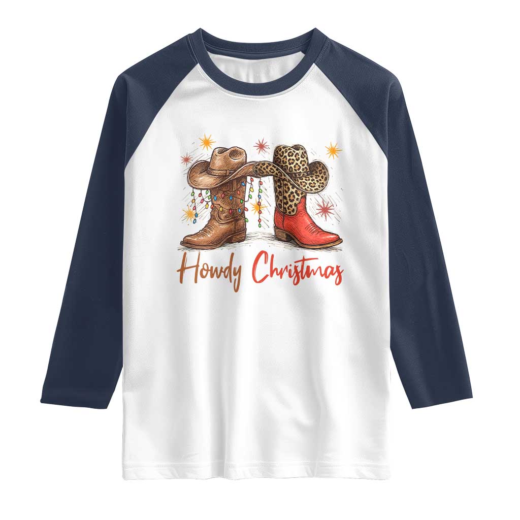 Howdy Christmas Raglan Shirt Western Cowboy Boots Country TS14 White Navy Print Your Wear