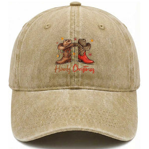Howdy Christmas Washed Cotton Baseball Cap Western Cowboy Boots Country TS14 Washed Cap Universal Fit Khaki Print Your Wear