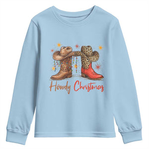 Howdy Christmas Youth Sweatshirt Western Cowboy Boots Country TS14 Light Blue Print Your Wear