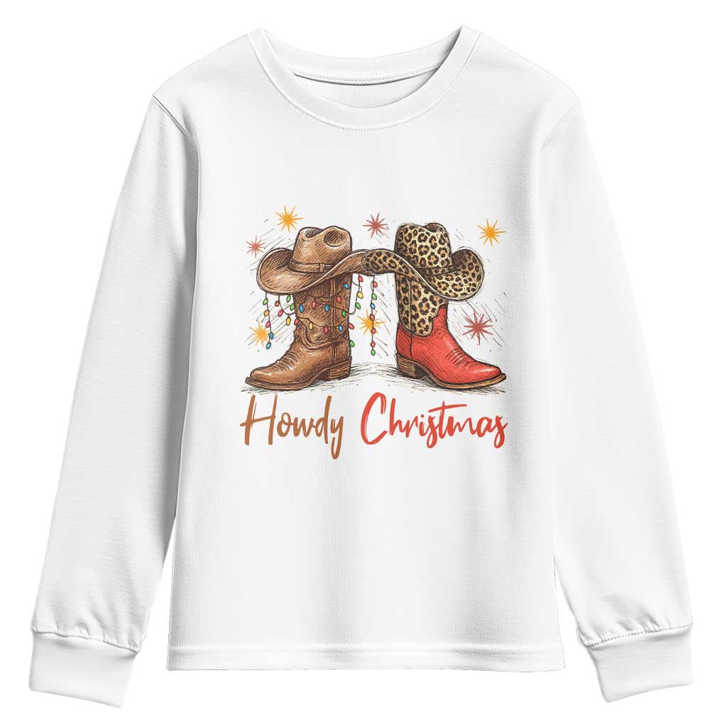 Howdy Christmas Youth Sweatshirt Western Cowboy Boots Country TS14 White Print Your Wear