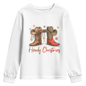 Howdy Christmas Youth Sweatshirt Western Cowboy Boots Country TS14 White Print Your Wear