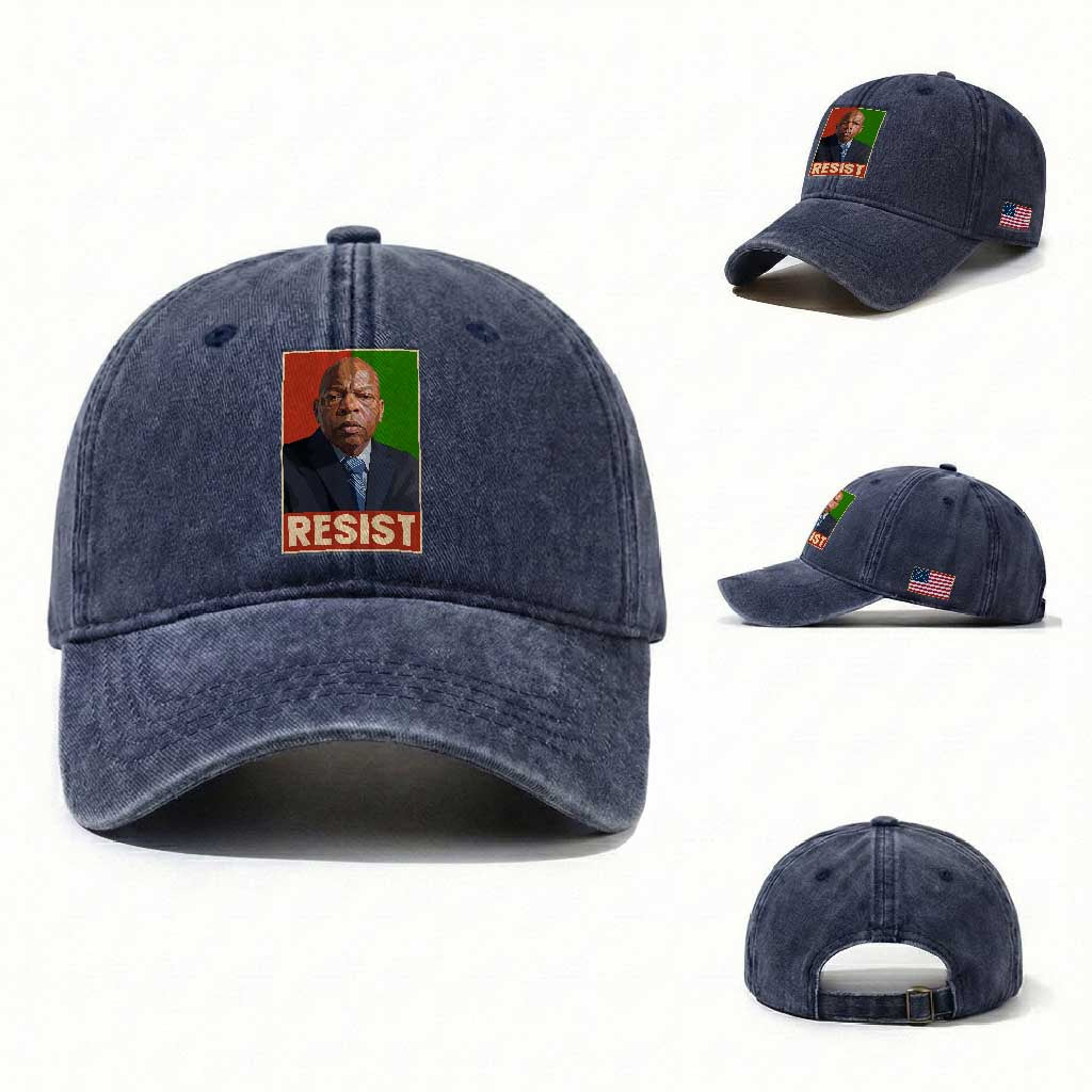 Resist Protest Civil Rights Washed Cotton Baseball Cap John Lewis Black History TS14 Washed Cap Universal Fit Navy Print Your Wear