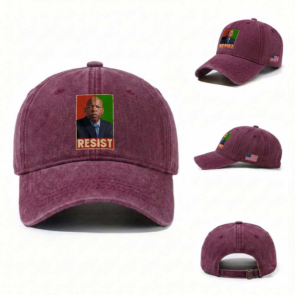 Resist Protest Civil Rights Washed Cotton Baseball Cap John Lewis Black History TS14 Washed Cap Universal Fit Burgundy Print Your Wear