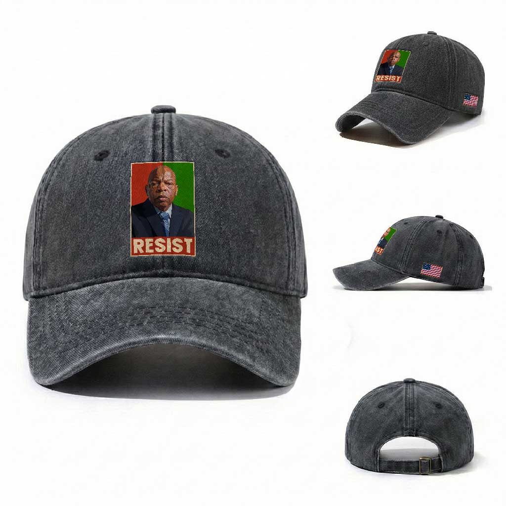Resist Protest Civil Rights Washed Cotton Baseball Cap John Lewis Black History TS14 Washed Cap Universal Fit Dark Gray Print Your Wear