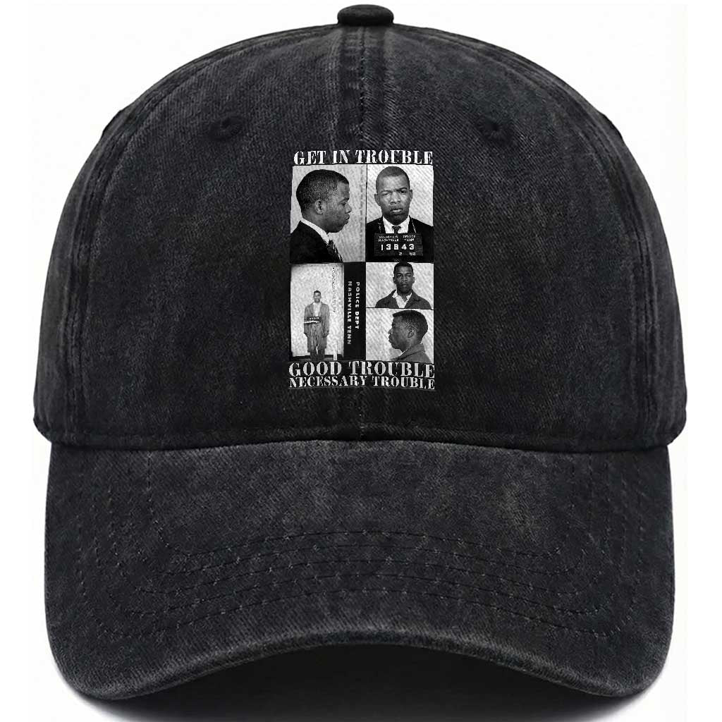John Lewis Affrican American Washed Cotton Baseball Cap Get in Good Necessary Trouble TS14 Washed Cap Universal Fit Black Print Your Wear
