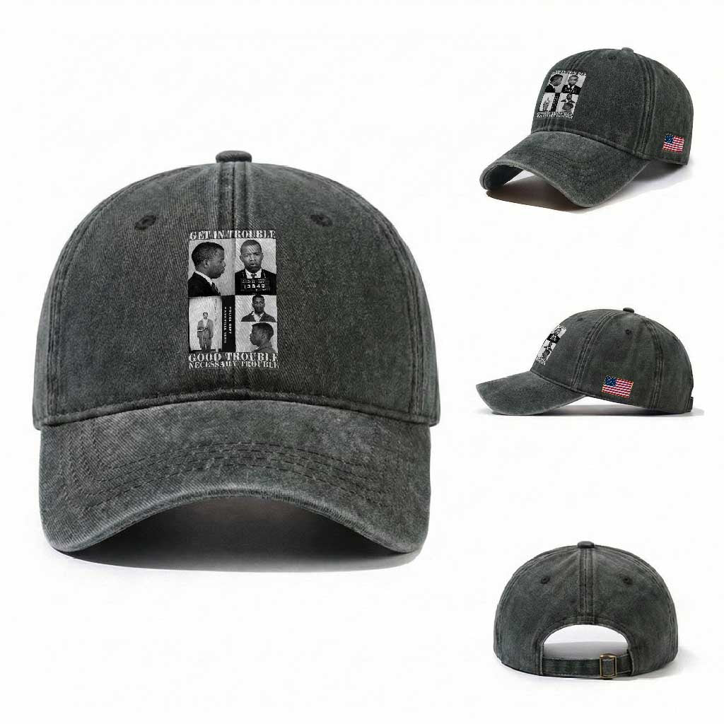 John Lewis Affrican American Washed Cotton Baseball Cap Get in Good Necessary Trouble TS14 Washed Cap Universal Fit Dark Green Print Your Wear