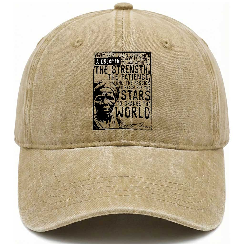 Harriet Tubman Quote Washed Cotton Baseball Cap Black Woman History Activist TS14 Washed Cap Universal Fit Khaki Print Your Wear