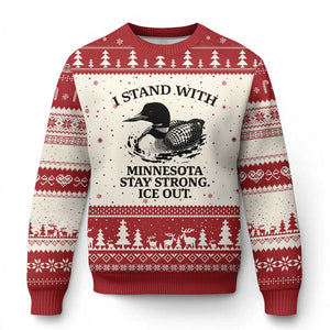 I Stand With Minnesota Ugly Christmas Sweater Minnesota Anti ICE Immigration Protest TS14 Beige Red Print Your Wear