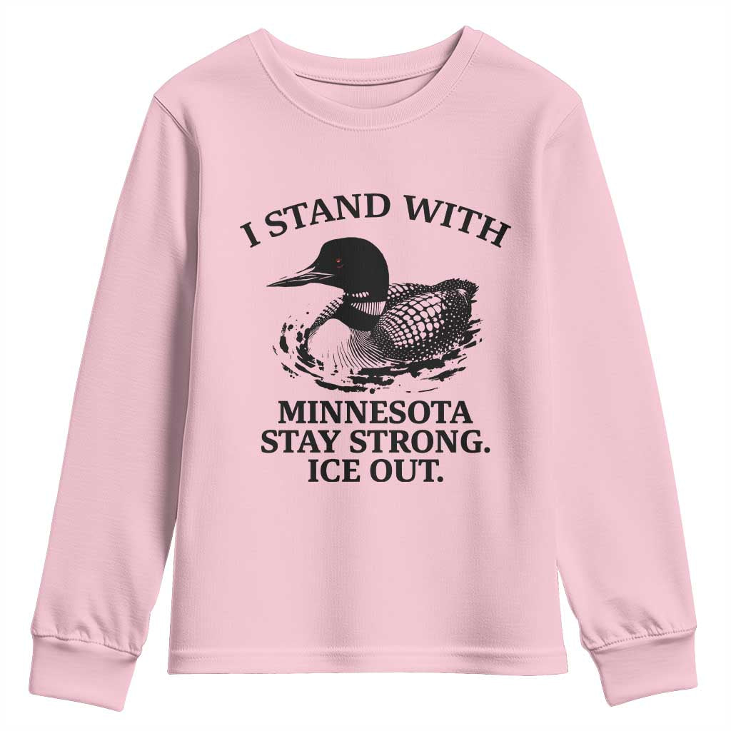I Stand With Minnesota Youth Sweatshirt Minnesota Anti ICE Immigration Protest TS14 Light Pink Print Your Wear