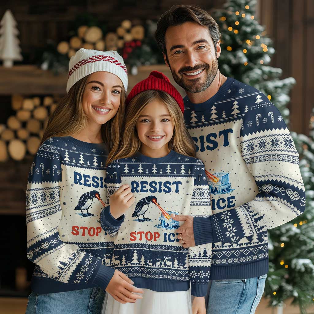 Stop ICE Ugly Christmas Sweater Minnesota Resist Anti ICE Immigration Protest TS14 Beige Navy Print Your Wear