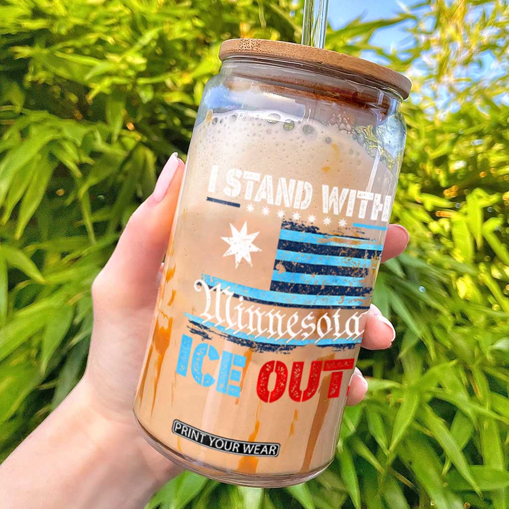 I Stand With Minnesota Glass Can Minnesota Flag Anti ICE Immigration Protest TS14 Black Print Your Wear