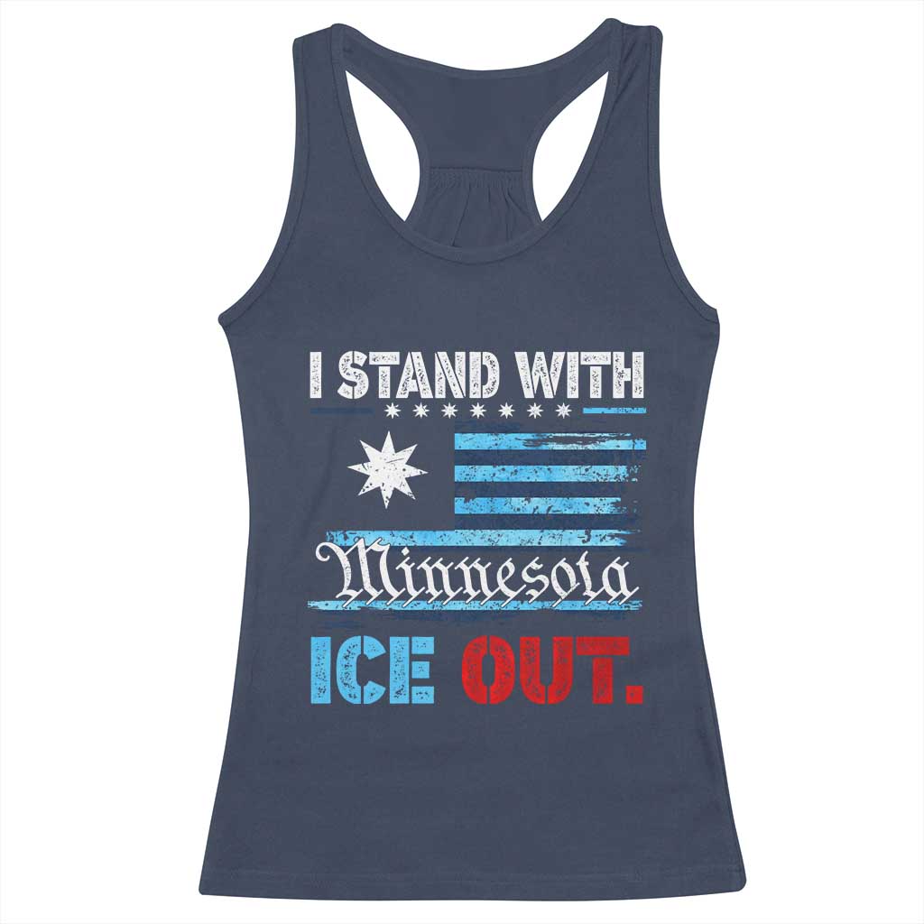 I Stand With Minnesota Racerback Tank Top Minnesota Flag Anti ICE Immigration Protest TS14 Navy Print Your Wear