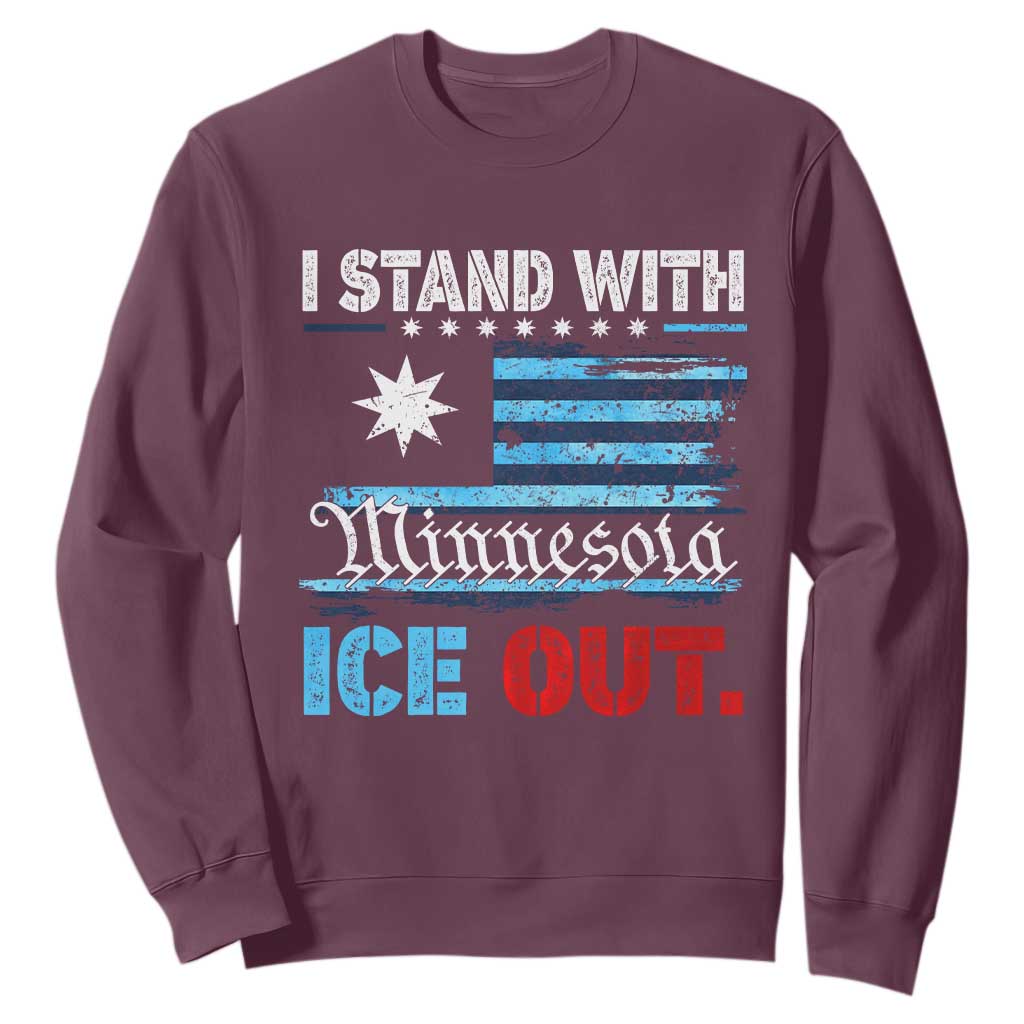 I Stand With Minnesota Sweatshirt Minnesota Flag Anti ICE Immigration Protest TS14 Maroon Print Your Wear