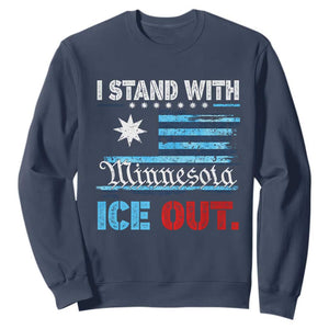 I Stand With Minnesota Sweatshirt Minnesota Flag Anti ICE Immigration Protest TS14 Navy Print Your Wear