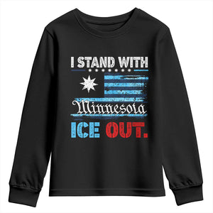 I Stand With Minnesota Youth Sweatshirt Minnesota Flag Anti ICE Immigration Protest TS14 Black Print Your Wear