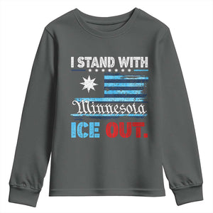 I Stand With Minnesota Youth Sweatshirt Minnesota Flag Anti ICE Immigration Protest TS14 Dark Heather Print Your Wear