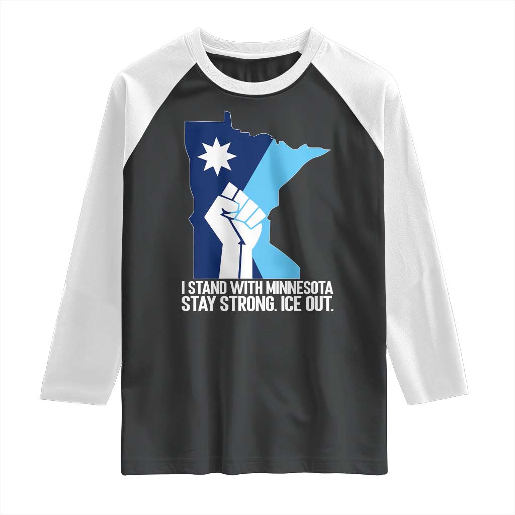 I Stand With Minnesota Raglan Shirt Minnesota Flag Anti ICE Immigration Protest Resist TS14 Black White Print Your Wear