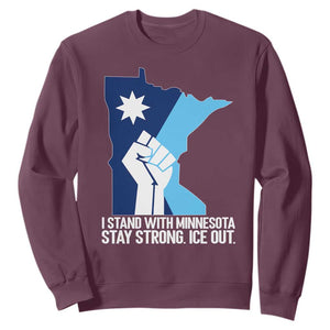 I Stand With Minnesota Sweatshirt Minnesota Flag Anti ICE Immigration Protest Resist TS14 Maroon Print Your Wear