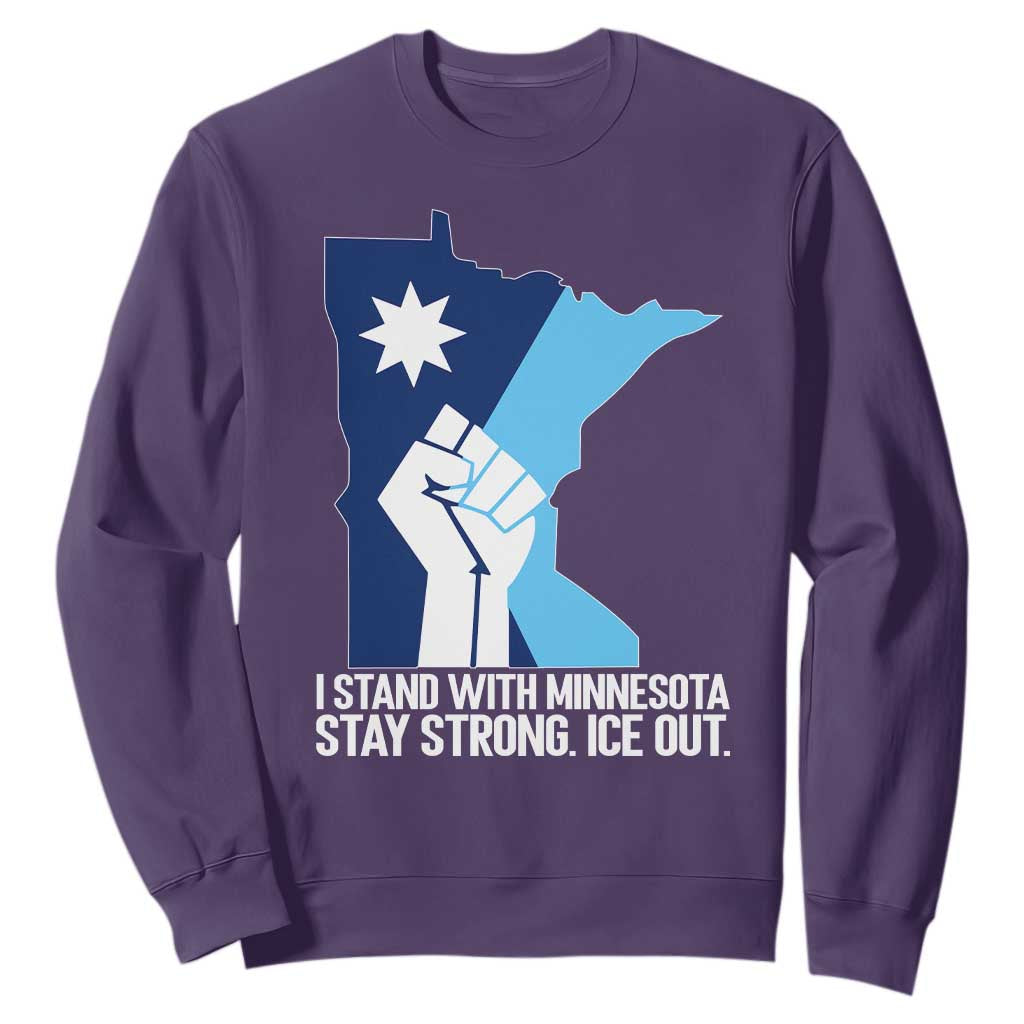 I Stand With Minnesota Sweatshirt Minnesota Flag Anti ICE Immigration Protest Resist TS14 Purple Print Your Wear