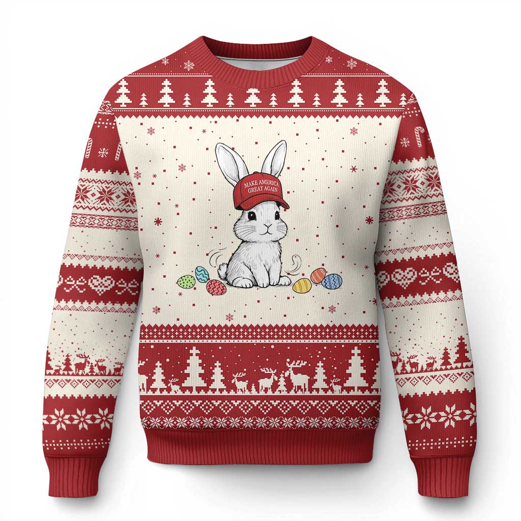 Funny Easter Bunny Wearing Hat American Ugly Christmas Sweater TS14 Beige Red Print Your Wear