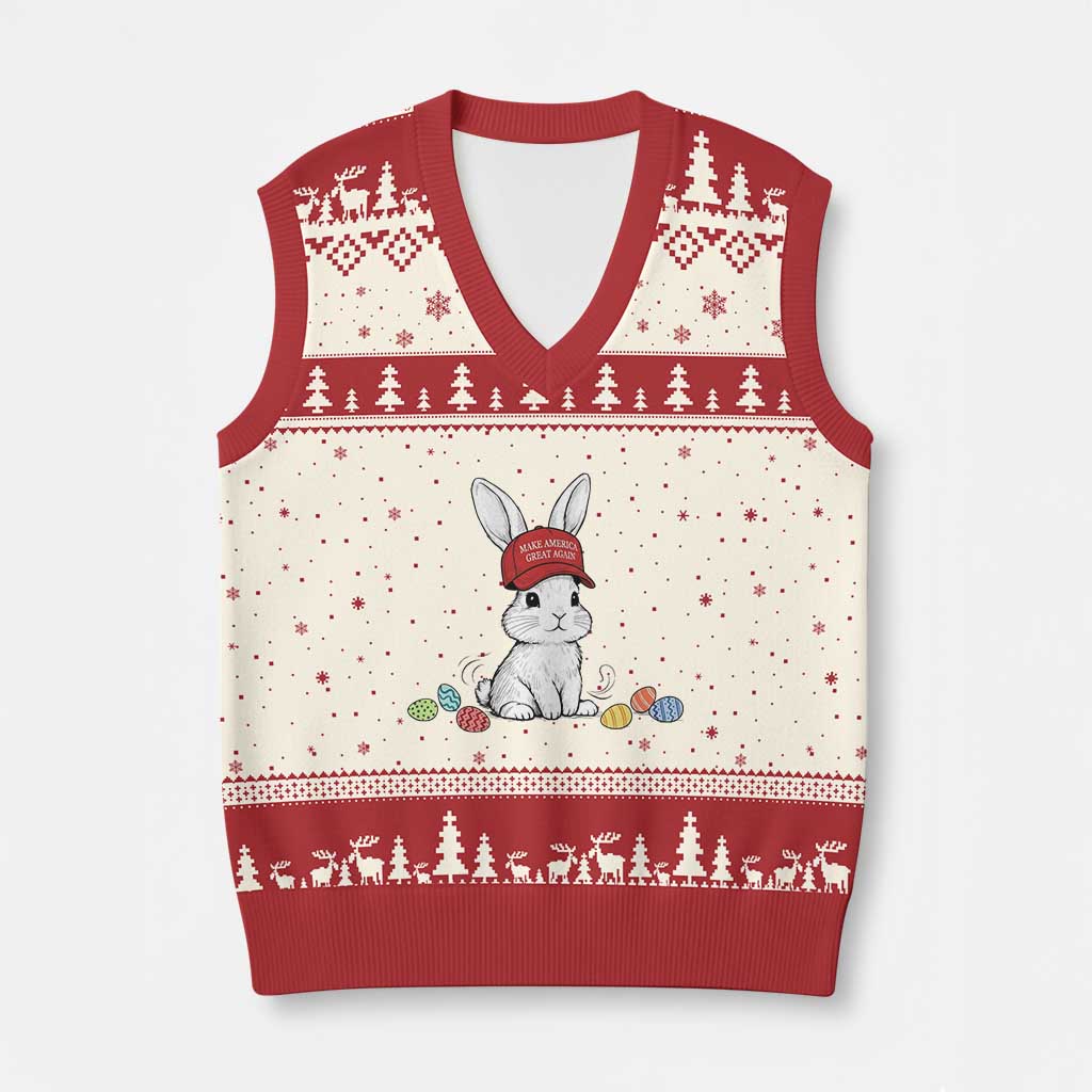Funny Easter Bunny Wearing Hat American V-Neck Knit Sweater Vest TS14 Beige Red Print Your Wear