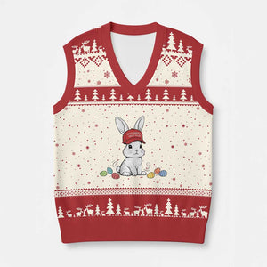 Funny Easter Bunny Wearing Hat American V-Neck Knit Sweater Vest TS14 Beige Red Print Your Wear