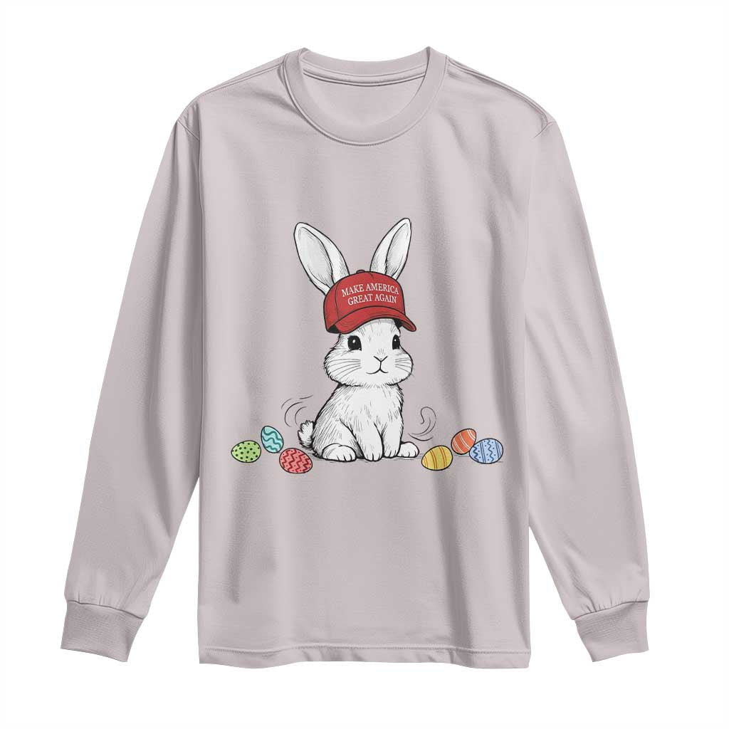 Funny Easter Bunny Wearing Hat American Long Sleeve Shirt TS14 Ice Gray Print Your Wear
