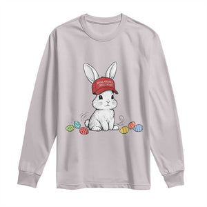 Funny Easter Bunny Wearing Hat American Long Sleeve Shirt TS14 Ice Gray Print Your Wear