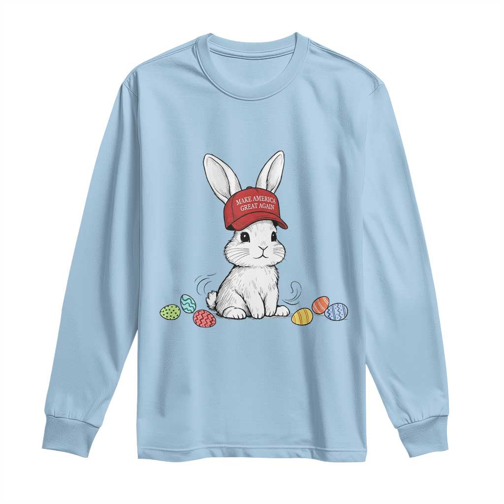 Funny Easter Bunny Wearing Hat American Long Sleeve Shirt TS14 Light Blue Print Your Wear