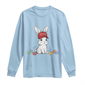Funny Easter Bunny Wearing Hat American Long Sleeve Shirt TS14 Light Blue Print Your Wear
