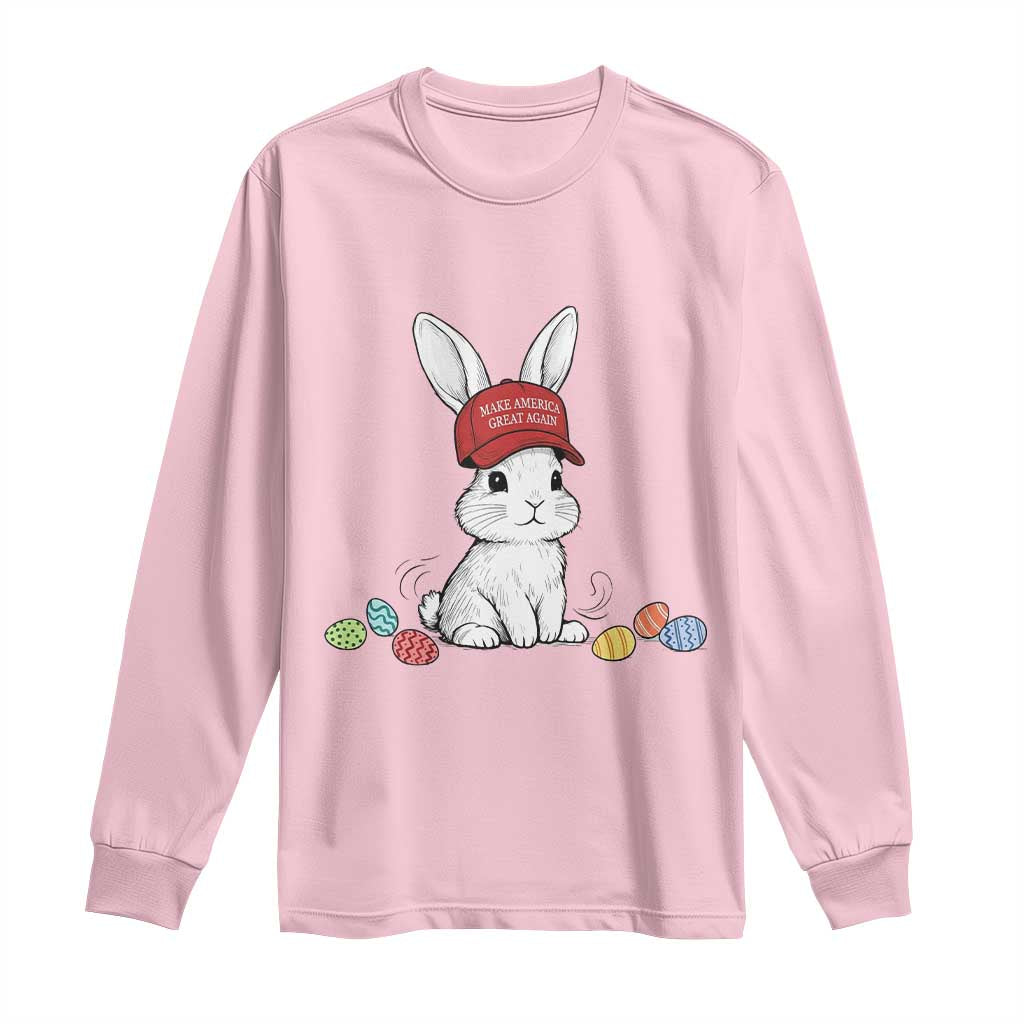 Funny Easter Bunny Wearing Hat American Long Sleeve Shirt TS14 Light Pink Print Your Wear