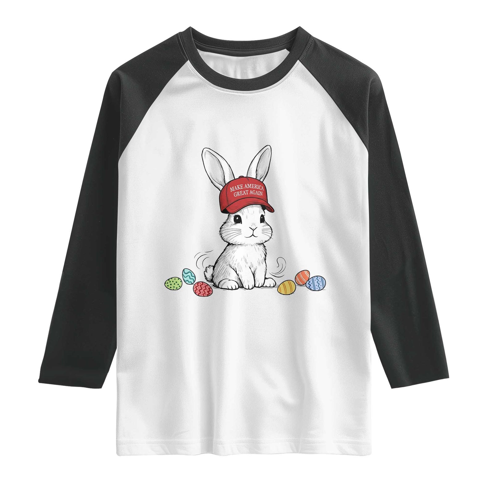 Funny Easter Bunny Wearing Hat American Raglan Shirt TS14 White Black Print Your Wear