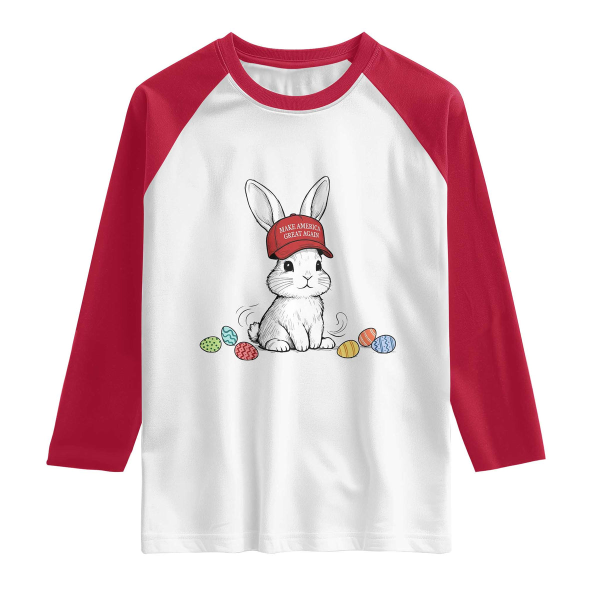 Funny Easter Bunny Wearing Hat American Raglan Shirt TS14 White Red Print Your Wear