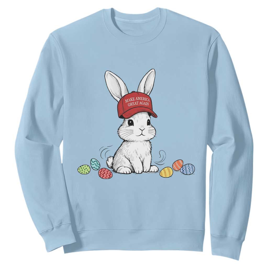 Funny Easter Bunny Wearing Hat American Sweatshirt TS14 Light Blue Print Your Wear