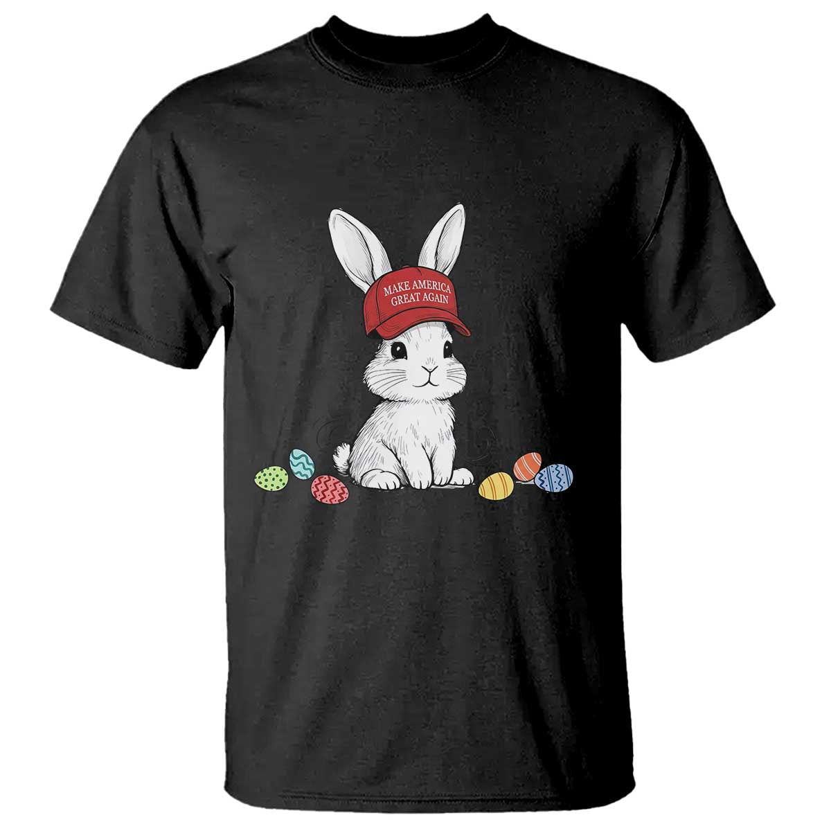 Funny Easter Bunny Wearing Hat American T Shirt TS14 Black Print Your Wear