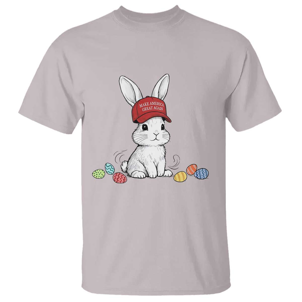 Funny Easter Bunny Wearing Hat American T Shirt TS14 Ice Gray Print Your Wear
