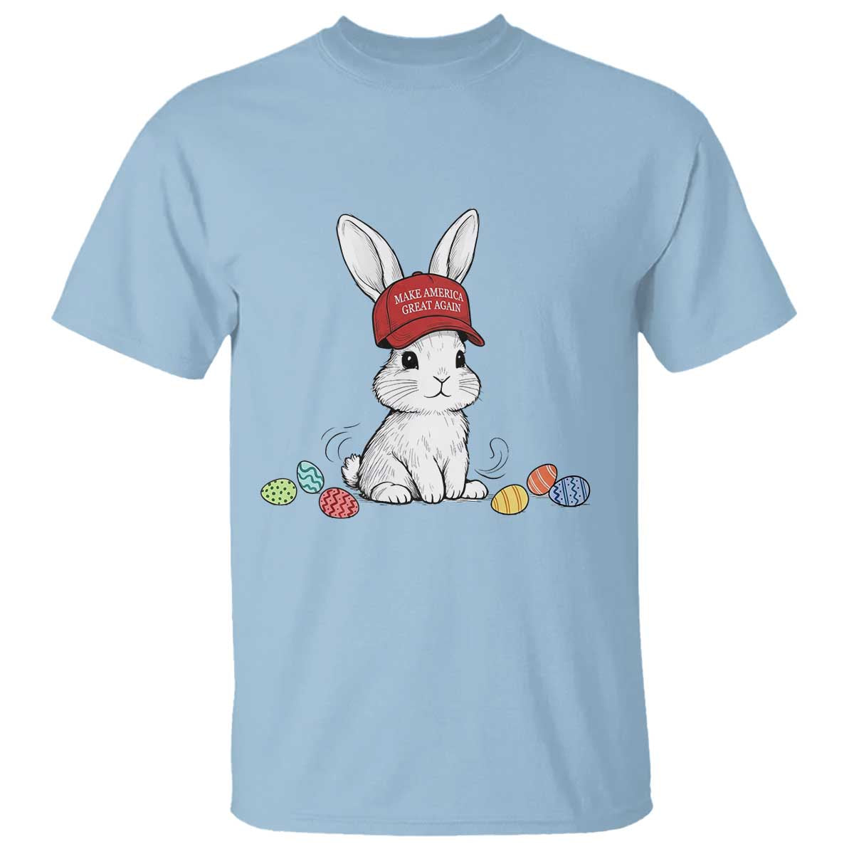 Funny Easter Bunny Wearing Hat American T Shirt TS14 Light Blue Print Your Wear