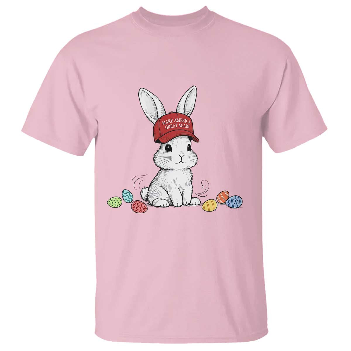 Funny Easter Bunny Wearing Hat American T Shirt TS14 Light Pink Print Your Wear