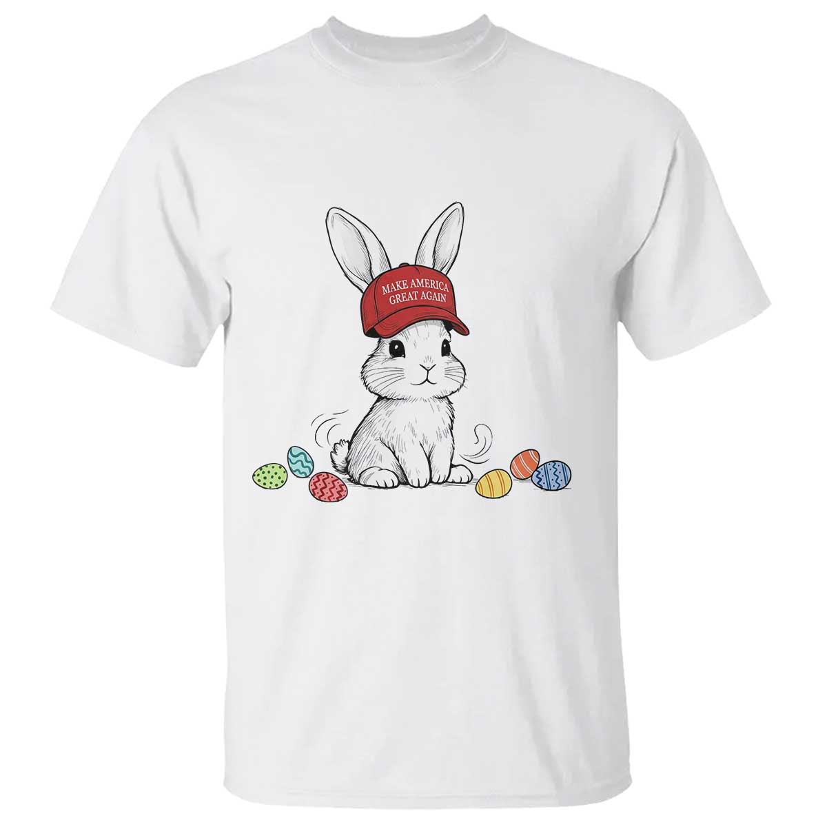 Funny Easter Bunny Wearing Hat American T Shirt TS14 White Print Your Wear