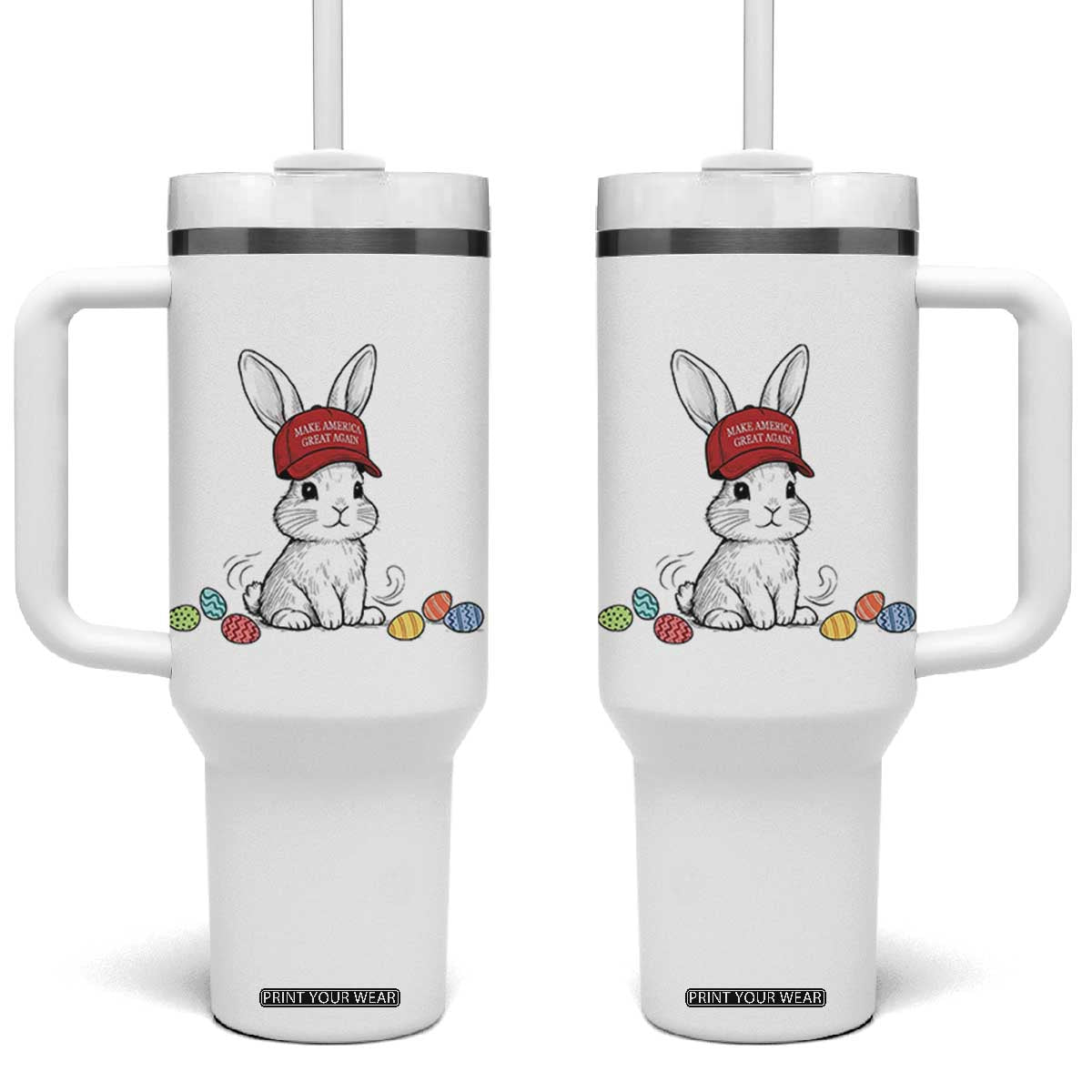 Funny Easter Bunny Wearing Hat American Tumbler With Handle TS14 One Size: 40 oz White Print Your Wear