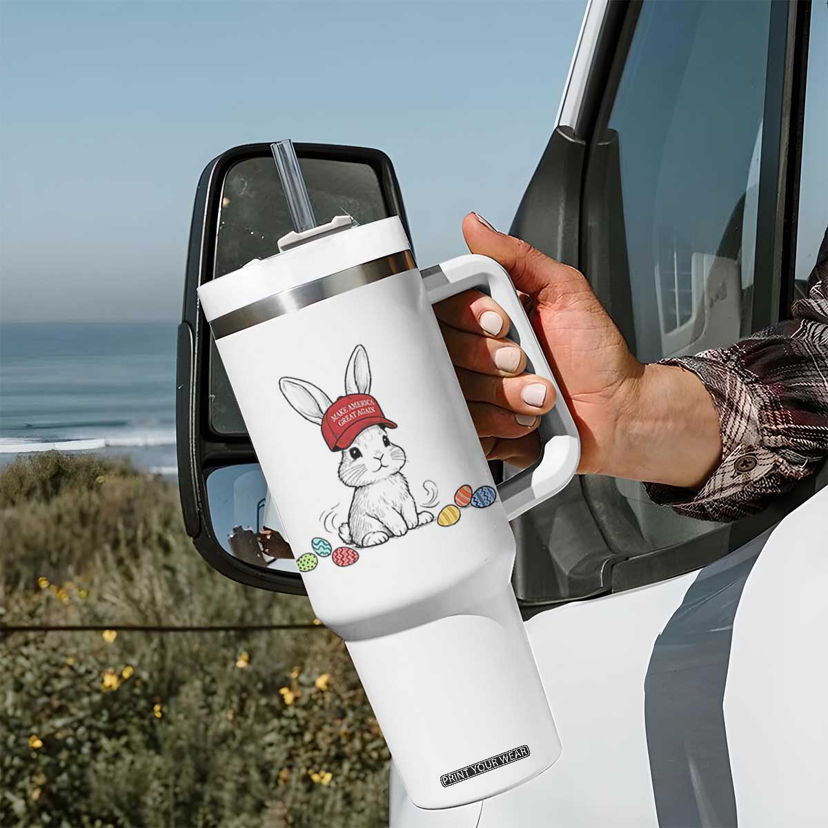 Funny Easter Bunny Wearing Hat American Tumbler With Handle TS14 Print Your Wear